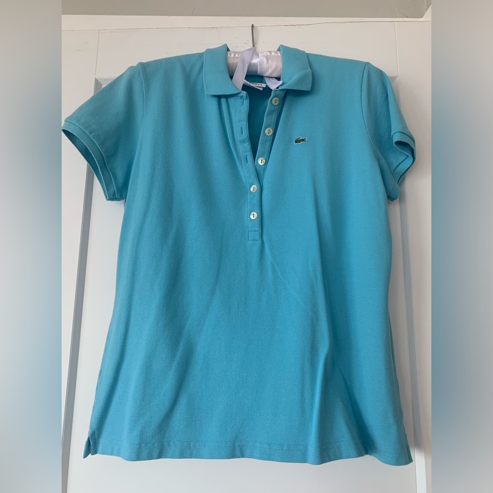 LACOSTE Women's Cotton Short Sleeve Polo Shirt Blue Size 46/Extra Large